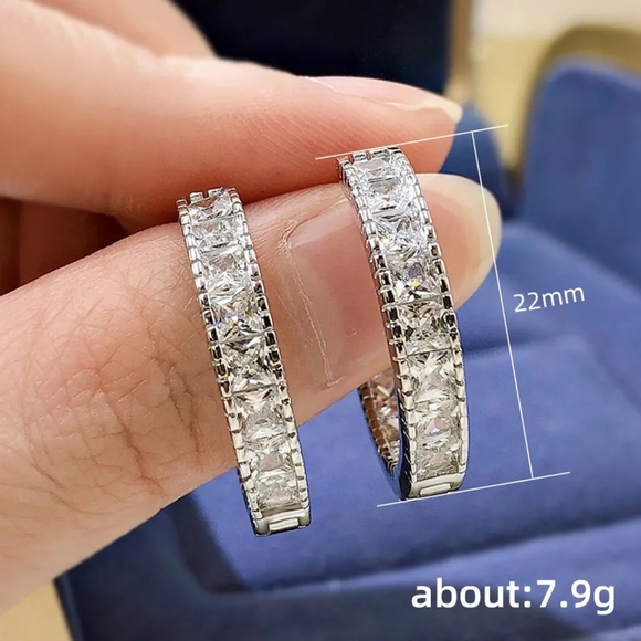 New Trendy Highest Quality Micro Paved CZ Sterling Silver Hoop Earrings - Picture 6 of 6
